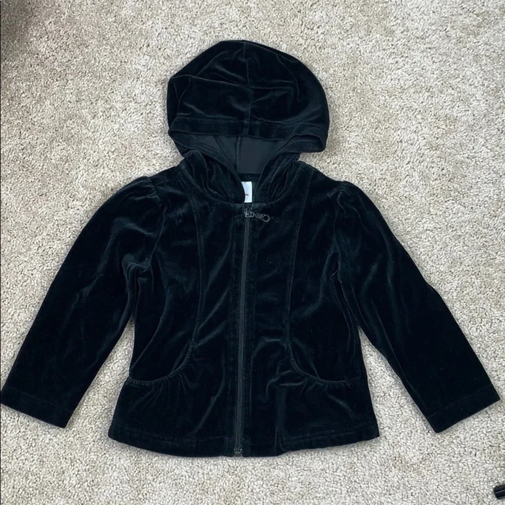 Hanna Anderson black velour zip up hoodie sz 4
